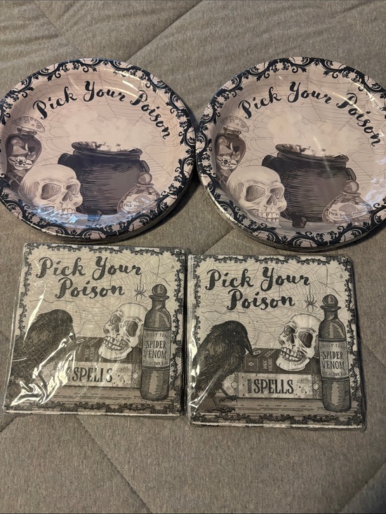 Other - Pick Your Poison Halloween Party Plates & Napkins - Black and Cream